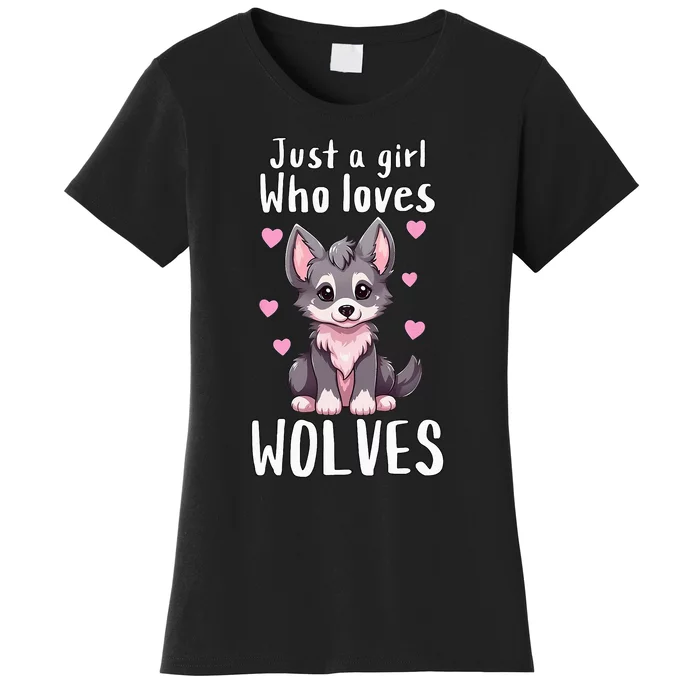 Just A Who Loves Wolves Cute Grey & Pink Baby Wolf Women's T-Shirt