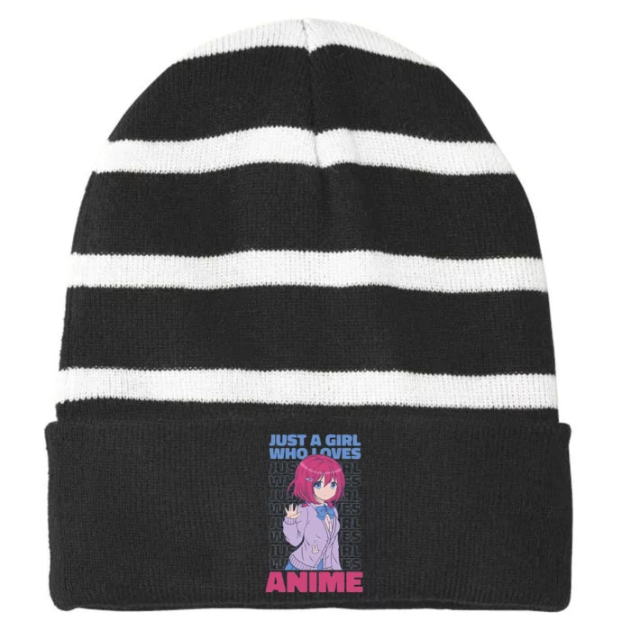 Just A  Who Loves Anime  Otaku Striped Beanie with Solid Band