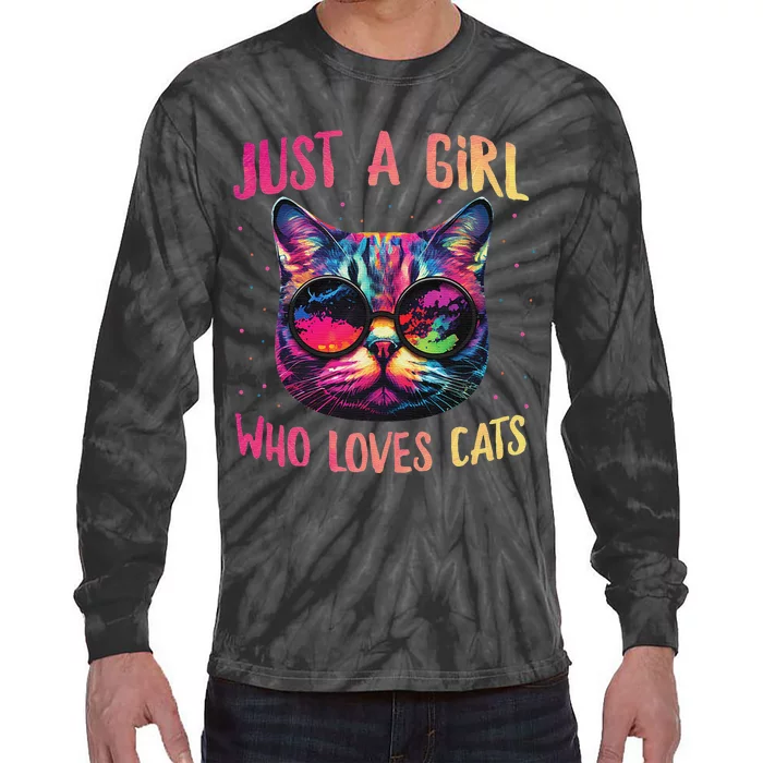 Just A  Who Loves Cats Cute Cat Lover Tie-Dye Long Sleeve Shirt