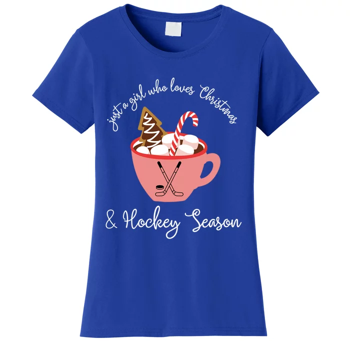 Just A Who Loves Christmas And Hockey Season Xmas Gift Women's T-Shirt