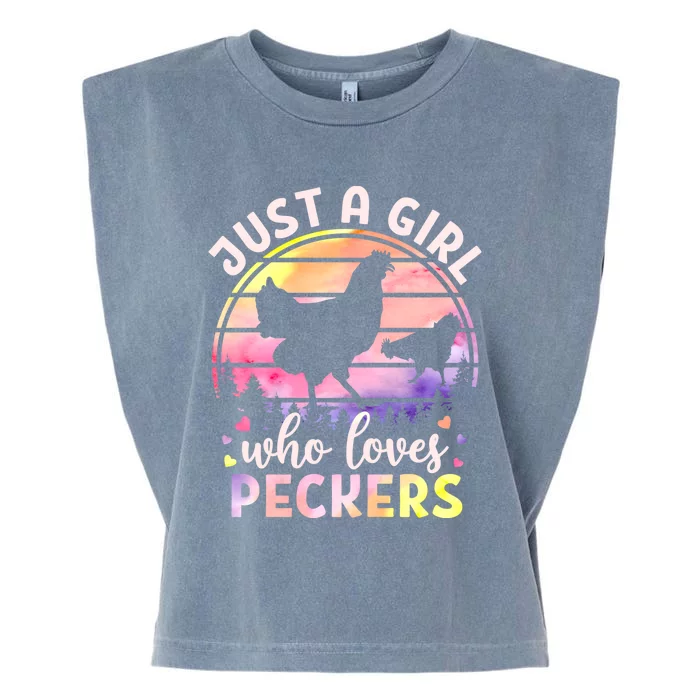 Just A Who Loves Peckers Watercolor Chicken Lovers Funny Gift Garment-Dyed Women's Muscle Tee