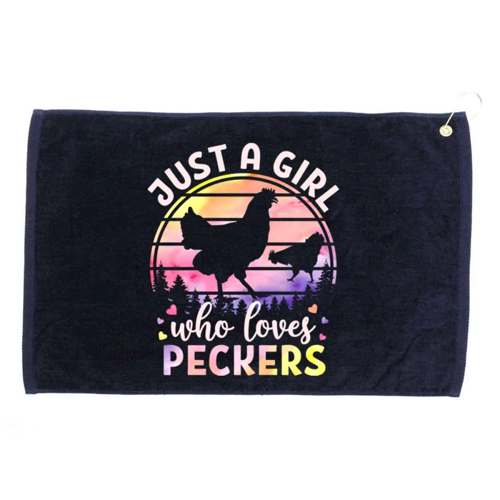 Just A Who Loves Peckers Watercolor Chicken Lovers Funny Gift Grommeted Golf Towel