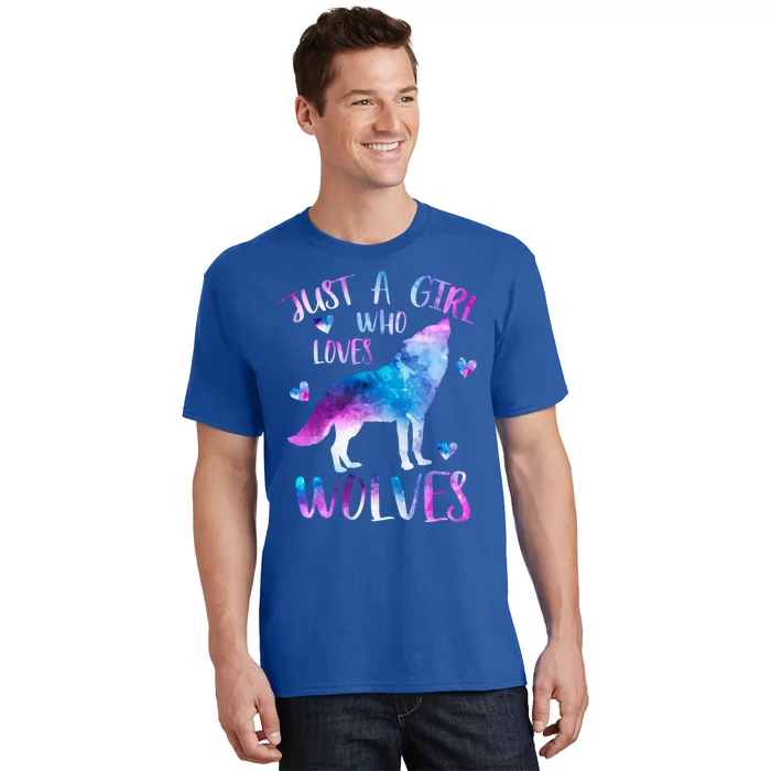 Just A Who Loves Wolves Watercolor Cute Wolf Love Cool Gift T-Shirt