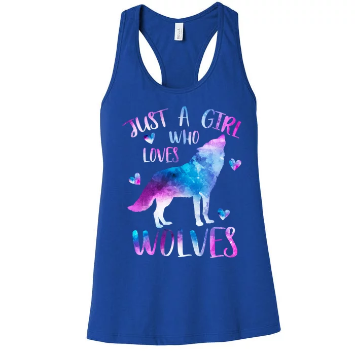 Just A Who Loves Wolves Watercolor Cute Wolf Love Cool Gift Women's Racerback Tank