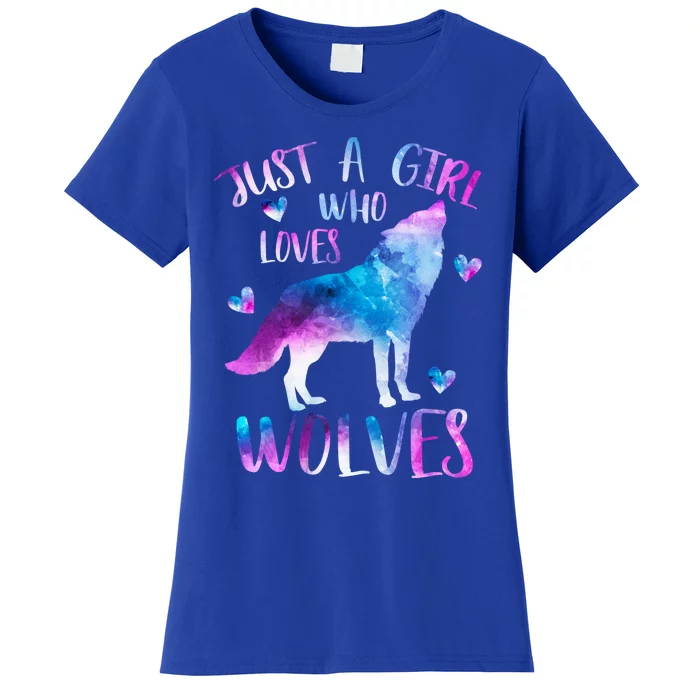 Just A Who Loves Wolves Watercolor Cute Wolf Love Cool Gift Women's T-Shirt