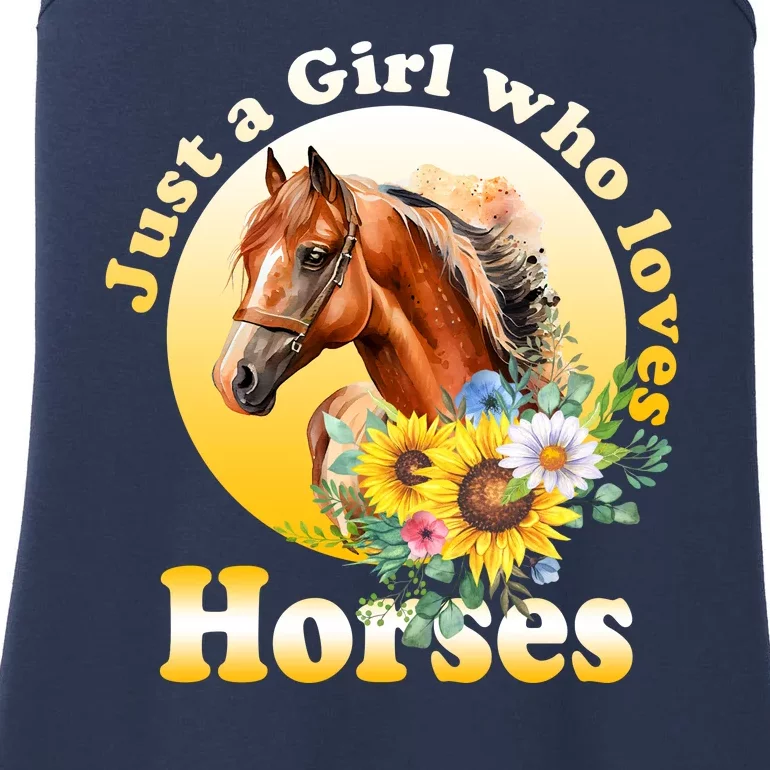 Just AGirl Who Loves Horses Sunflower Cute Gift Ladies Essential Tank