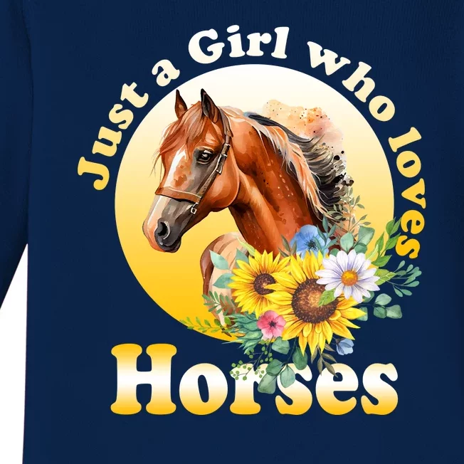 Just AGirl Who Loves Horses Sunflower Cute Gift Baby Long Sleeve Bodysuit