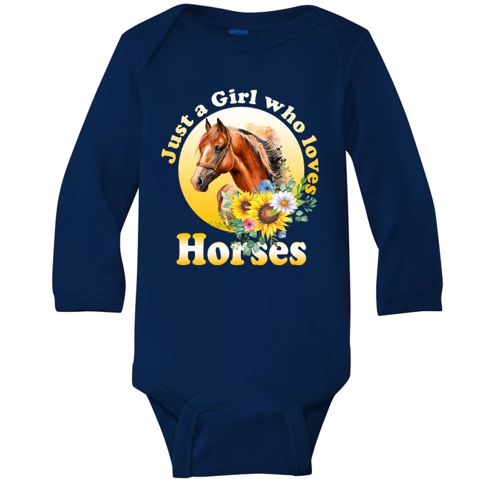 Just AGirl Who Loves Horses Sunflower Cute Gift Baby Long Sleeve Bodysuit