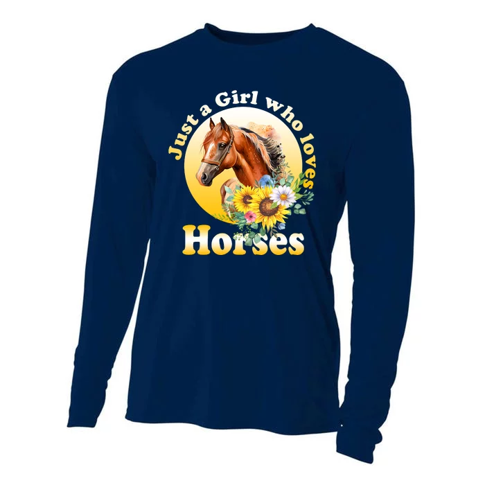 Just AGirl Who Loves Horses Sunflower Cute Gift Cooling Performance Long Sleeve Crew