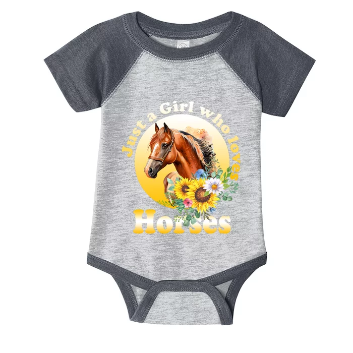 Just AGirl Who Loves Horses Sunflower Cute Gift Infant Baby Jersey Bodysuit