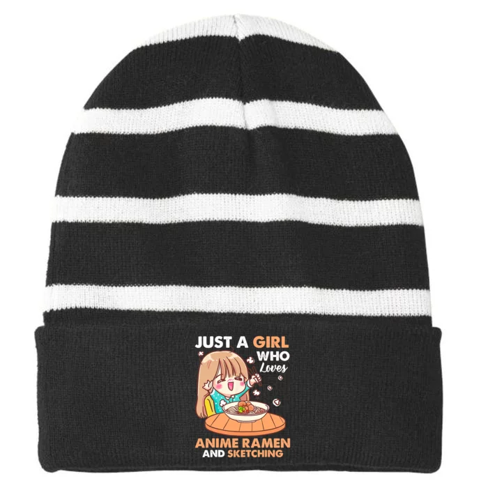 Just A Who Loves Anime Ra And Sketching Gifts Girls Striped Beanie with Solid Band