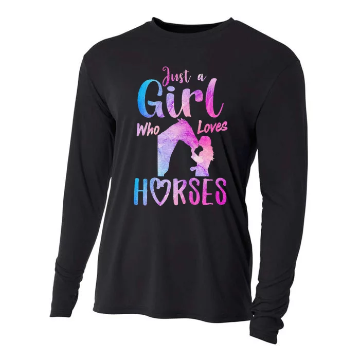 Just A Who Loves Horses Riding Cute Horse Cooling Performance Long Sleeve Crew