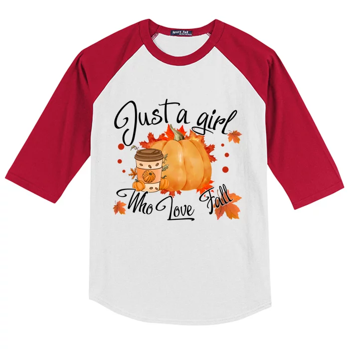 Just A Who Loves Fall Leaves Autumn Gift Kids Colorblock Raglan Jersey