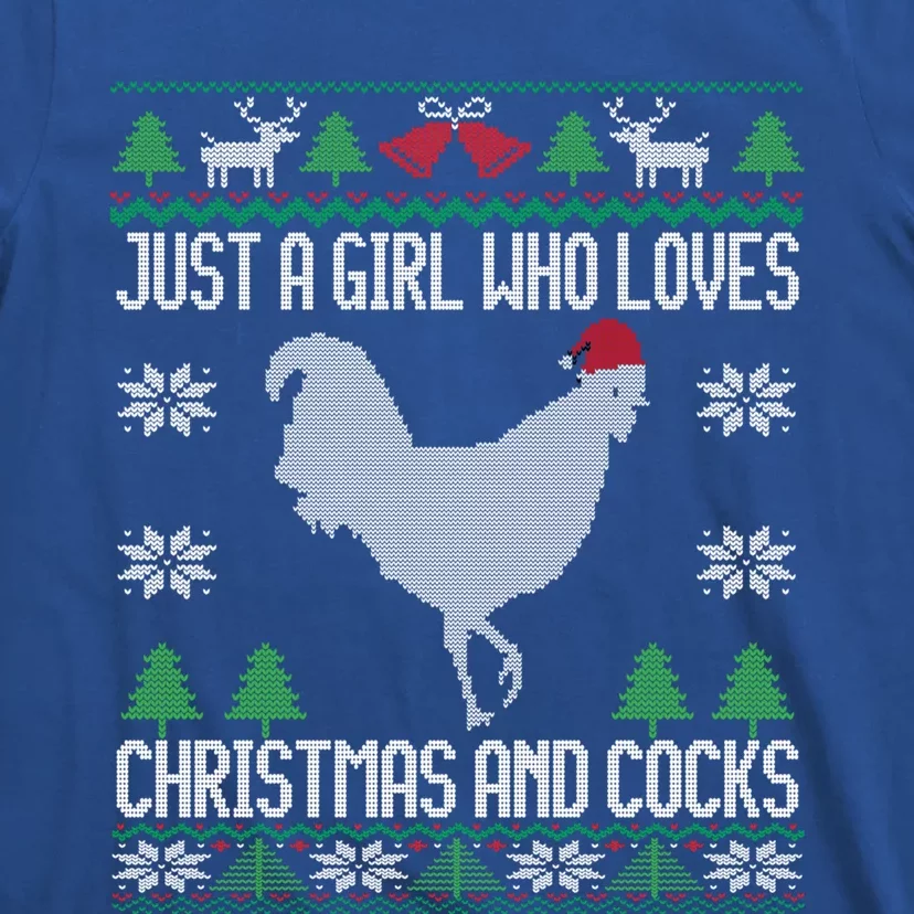 Just A Who Loves Christmas And Cocks Ugly Christmas Gift T-Shirt