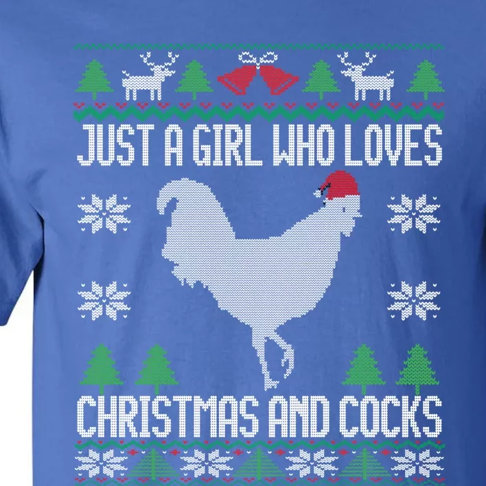 Just A Who Loves Christmas And Cocks Ugly Christmas Gift Tall T-Shirt