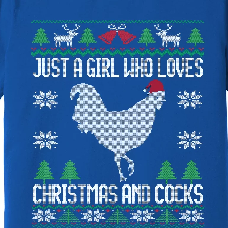 Just A Who Loves Christmas And Cocks Ugly Christmas Gift Premium T-Shirt