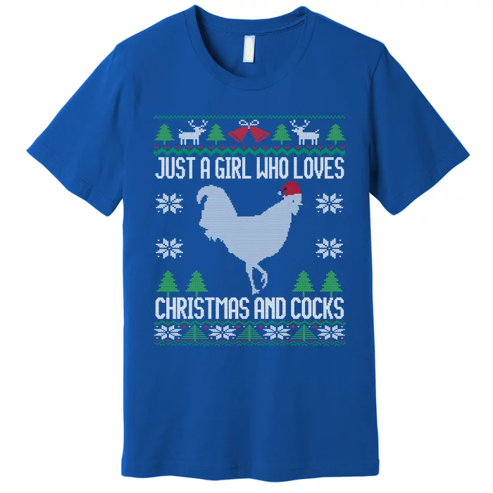 Just A Who Loves Christmas And Cocks Ugly Christmas Gift Premium T-Shirt