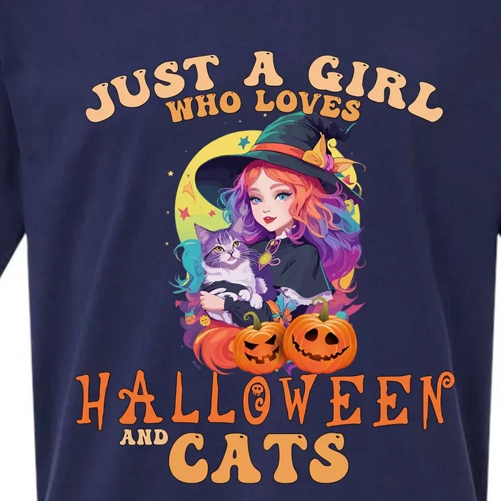 Just A Who Loves Halloween And Cats Spooky Fall Pumpkin Gift Sueded Cloud Jersey T-Shirt