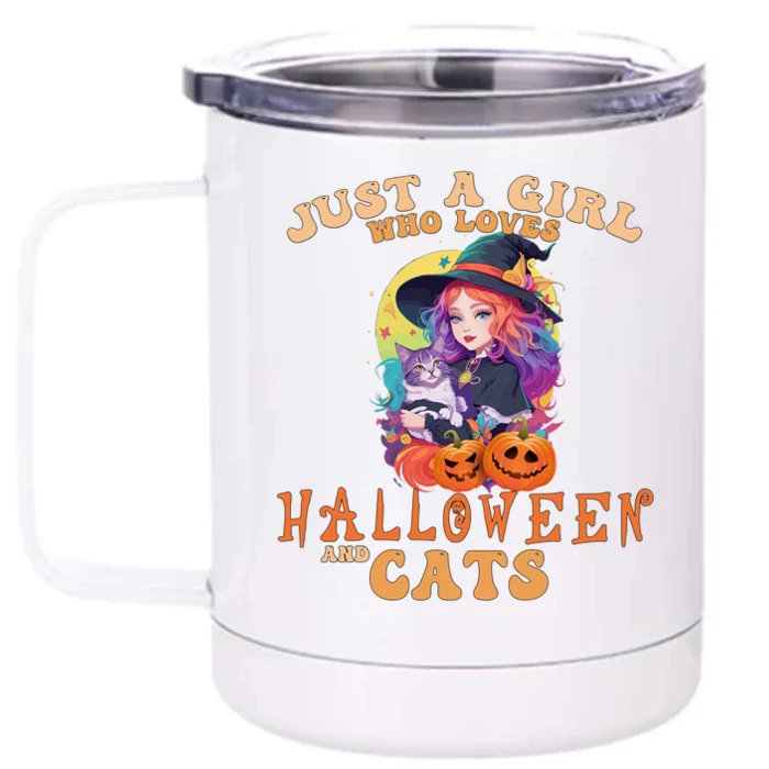 Just A Who Loves Halloween And Cats Spooky Fall Pumpkin Gift Front & Back 12oz Stainless Steel Tumbler Cup