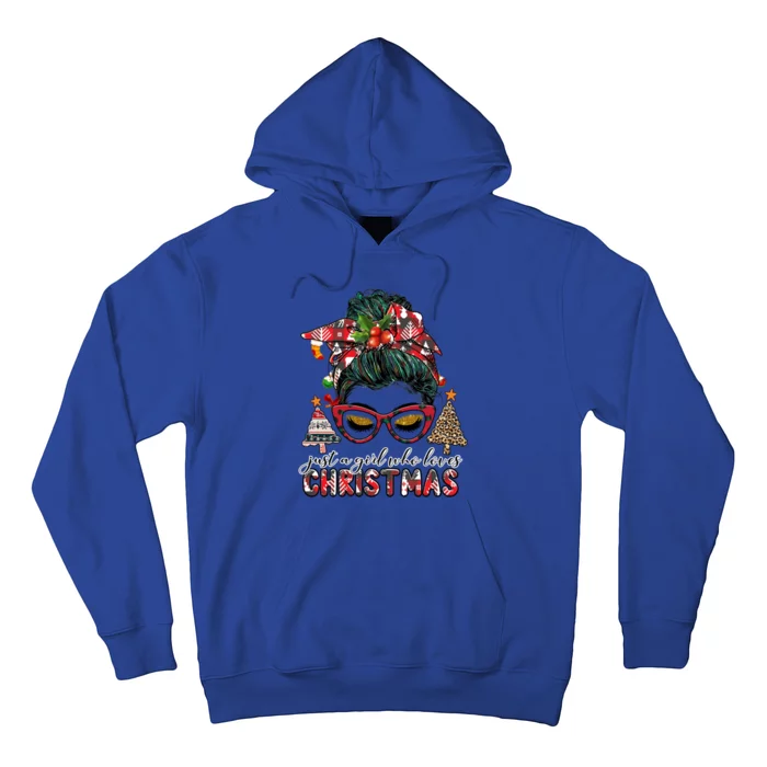 Just A Who Loves Christmas Messy Bun Buffalo Gift Hoodie