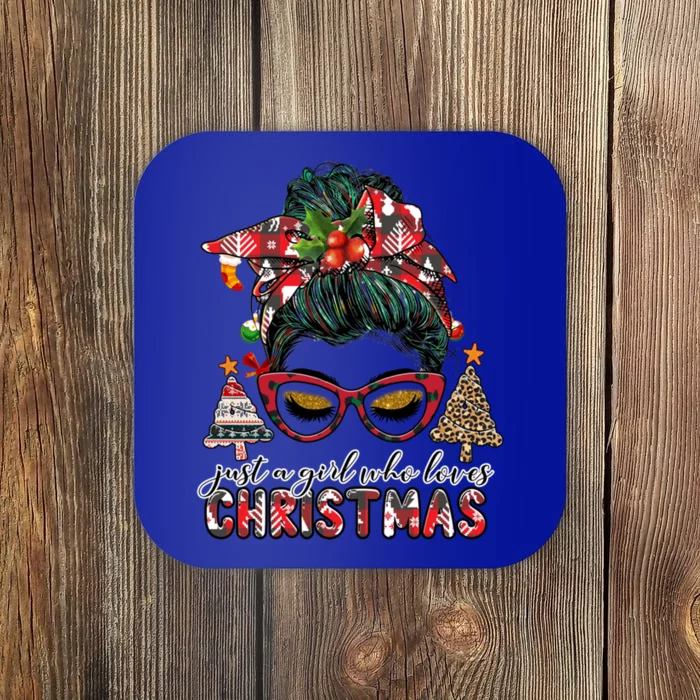 Just A Who Loves Christmas Messy Bun Buffalo Gift Coaster