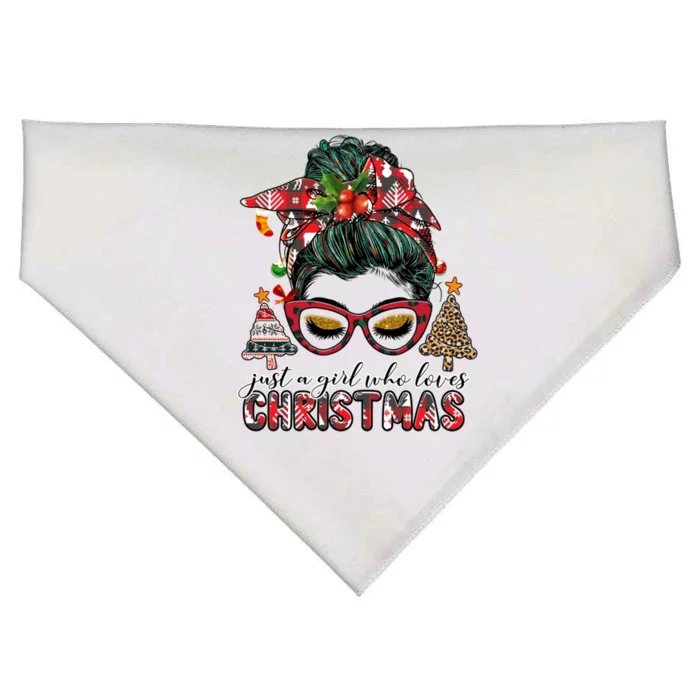 Just A Who Loves Christmas Messy Bun Buffalo Gift USA-Made Doggie Bandana