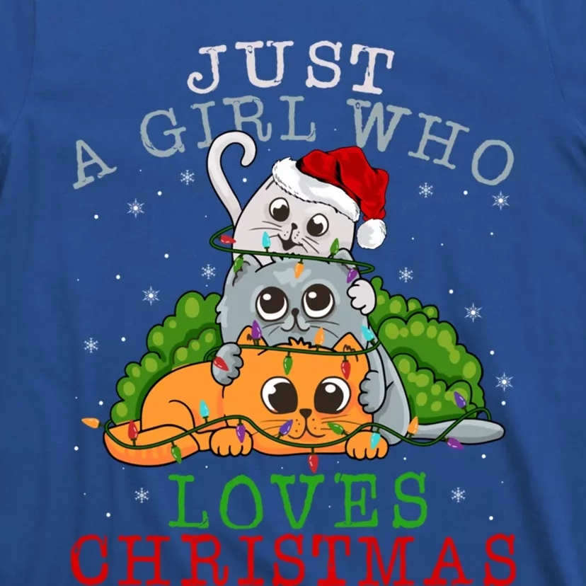 Just A Who Loves Christmas Funny Xmas Cats Lights Funny Gift Cool Gift T-Shirt