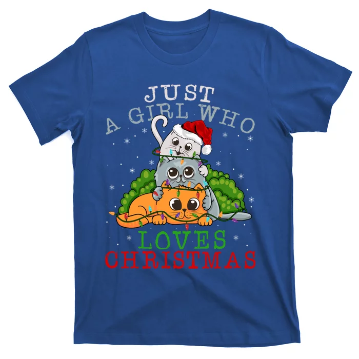 Just A Who Loves Christmas Funny Xmas Cats Lights Funny Gift Cool Gift T-Shirt