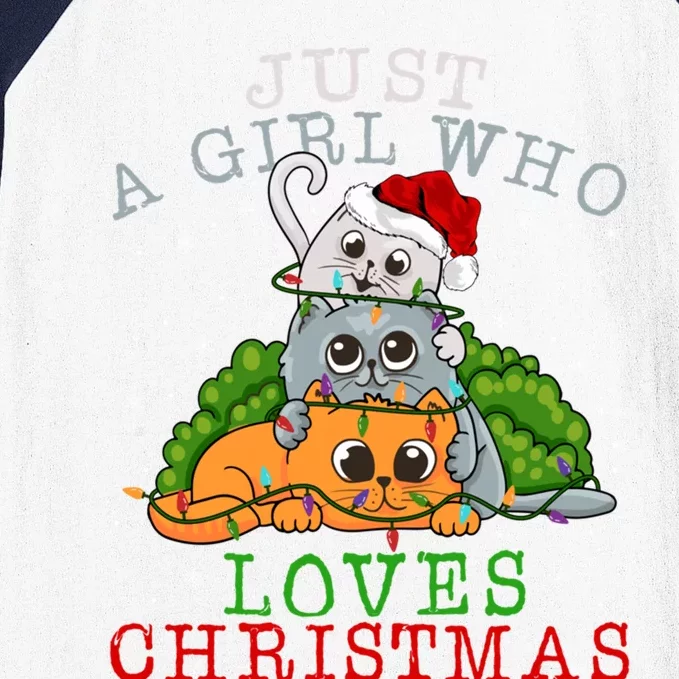 Just A Who Loves Christmas Funny Xmas Cats Lights Funny Gift Cool Gift Baseball Sleeve Shirt