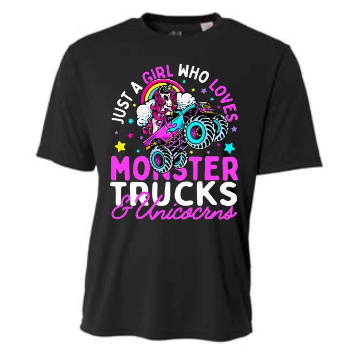 Just a Who Loves Monster Trucks and Unicorns Gift Cooling Performance Crew T-Shirt