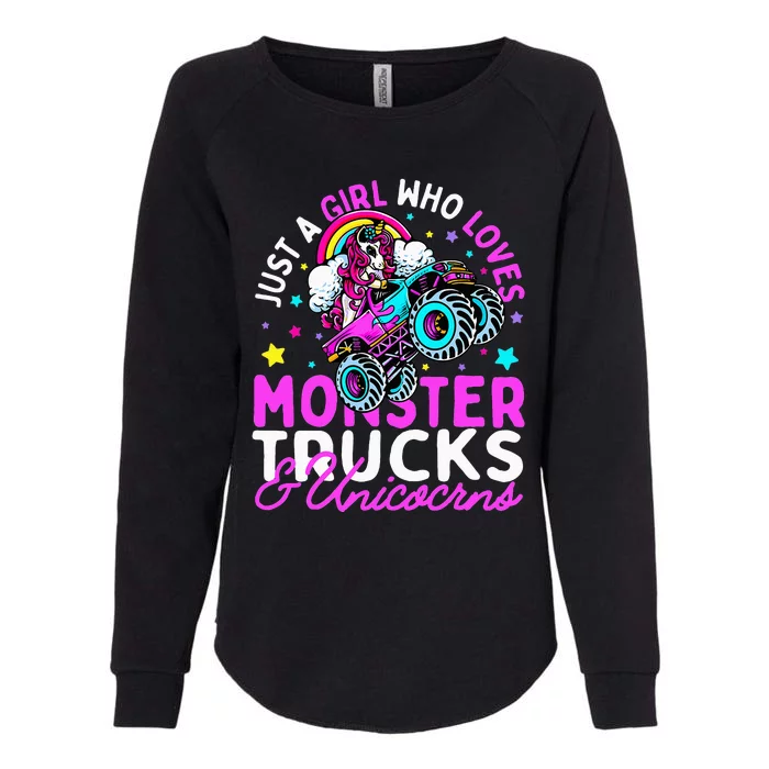 Just a Who Loves Monster Trucks and Unicorns Gift Womens California Wash Sweatshirt