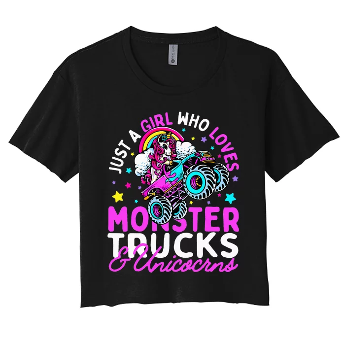 Just a Who Loves Monster Trucks and Unicorns Gift Women's Crop Top Tee