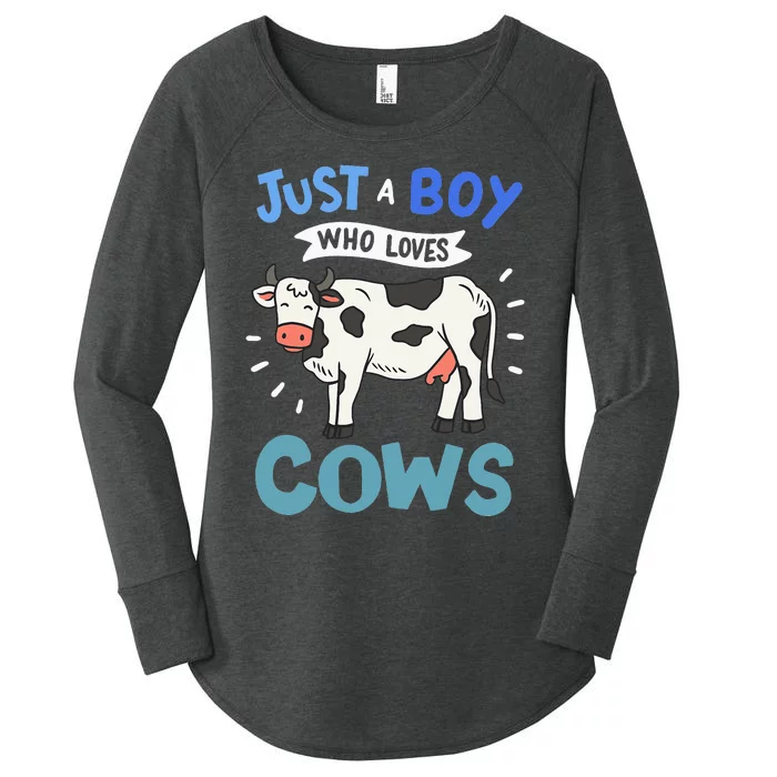 Just a  Who Loves Cows Funny Cows Lover Gift Women's Perfect Tri Tunic Long Sleeve Shirt