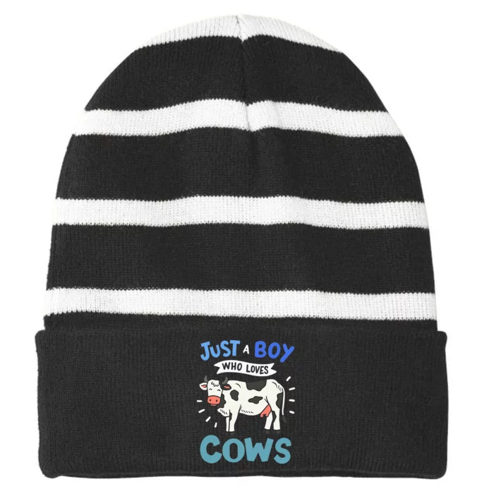 Just a  Who Loves Cows Funny Cows Lover Gift Striped Beanie with Solid Band