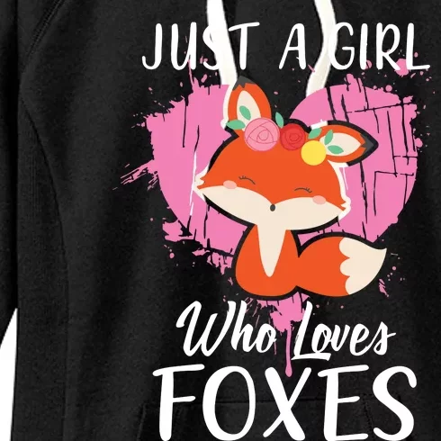 Just A Who Loves Foxes Pink Cute Heart And Fox Women's Fleece Hoodie