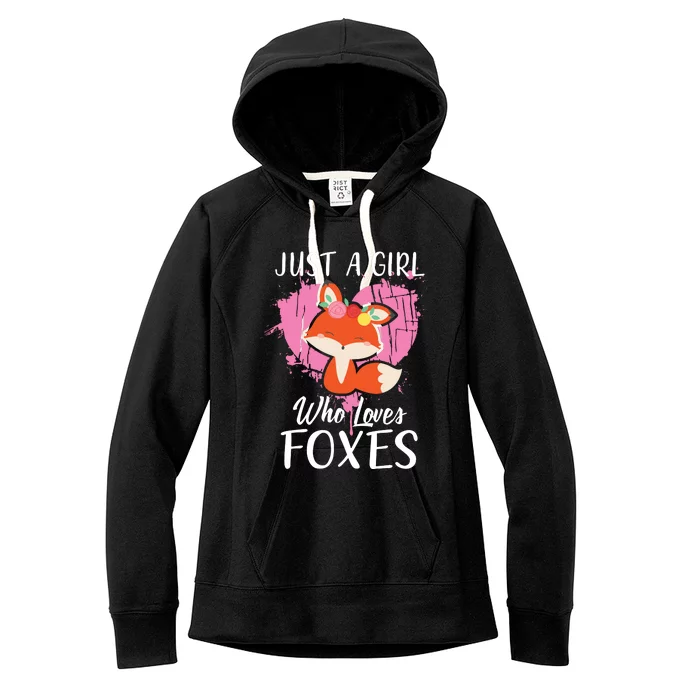 Just A Who Loves Foxes Pink Cute Heart And Fox Women's Fleece Hoodie