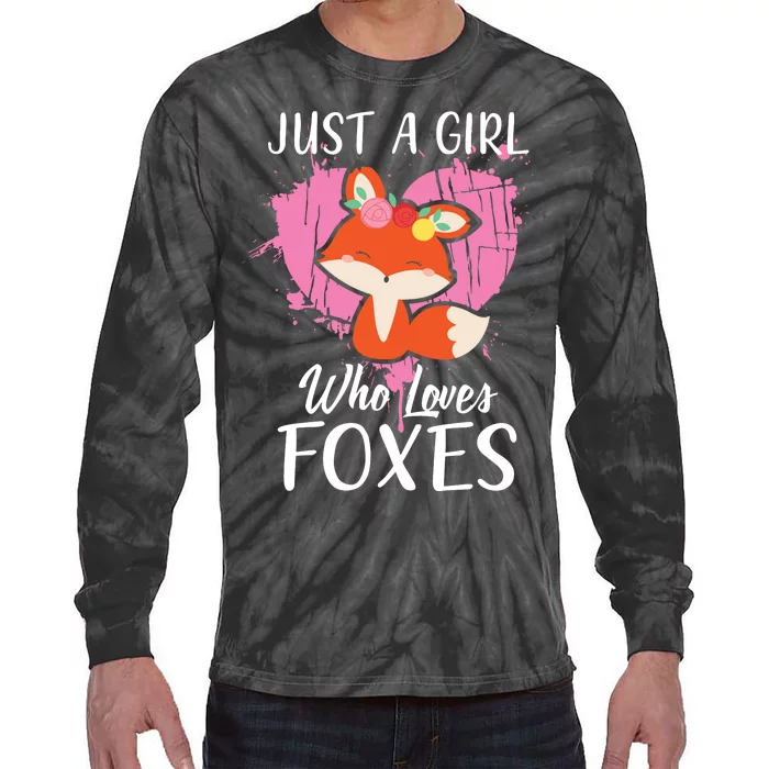 Just A Who Loves Foxes Pink Cute Heart And Fox Tie-Dye Long Sleeve Shirt