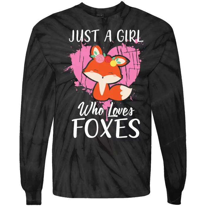 Just A Who Loves Foxes Pink Cute Heart And Fox Tie-Dye Long Sleeve Shirt