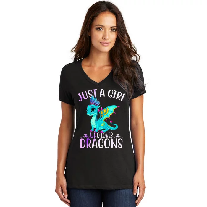 Just A Who Loves Dragons Dragon Lovers Gift Women's V-Neck T-Shirt