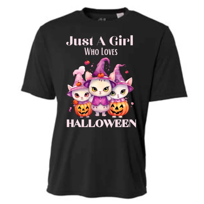 Just A Who Loves Halloween Cute Cat Pumpkin Gift Cooling Performance Crew T-Shirt