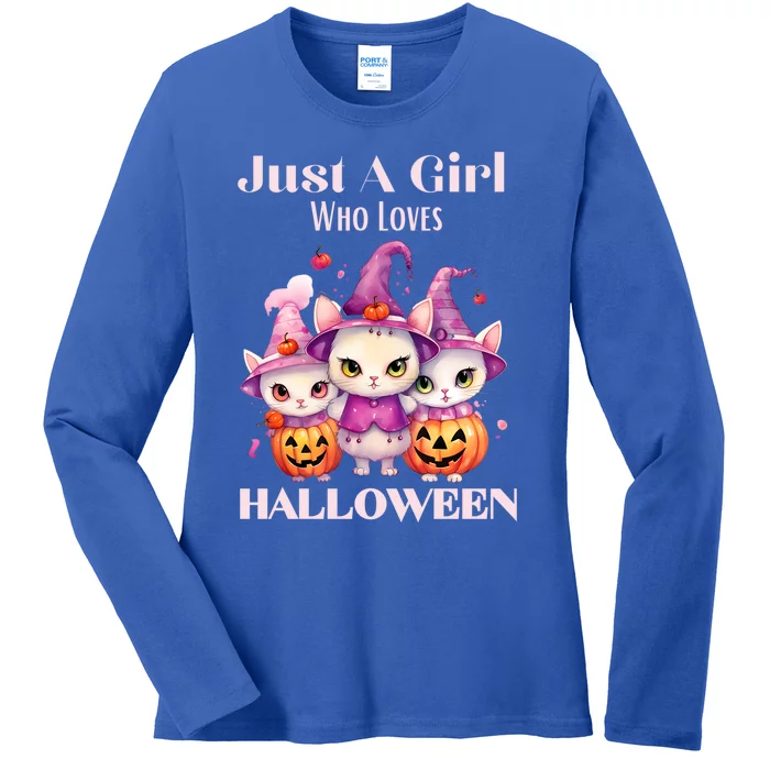 Just A Who Loves Halloween Cute Cat Pumpkin Gift Ladies Long Sleeve Shirt