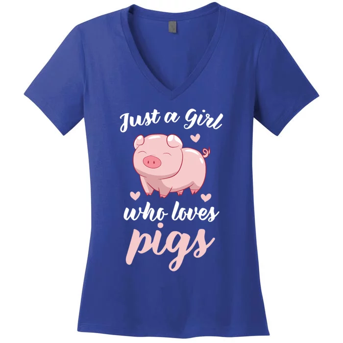 Just A Who Loves Pigs Cute Pig Lovers Gift Cool Gift Women's V-Neck T-Shirt