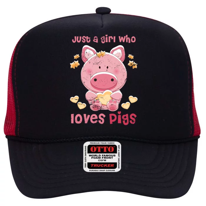 Just A Who Loves Pig Cute Gift High Crown Mesh Trucker Hat