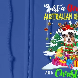 Just A Who Loves Australian Shepherd And Christmas Dog Funny Gift Full Zip Hoodie