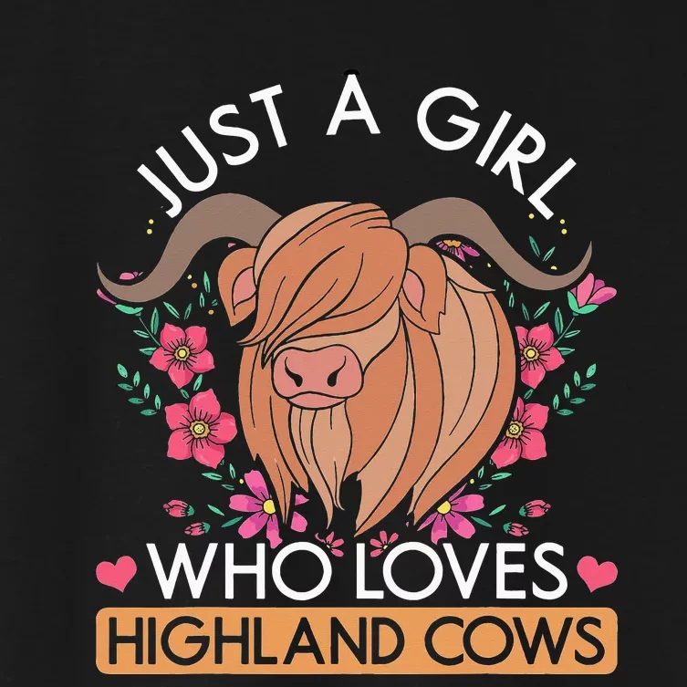 Just A Who Loves Highland Cows Hairy Cow Flowers Women's Crop Top Tee