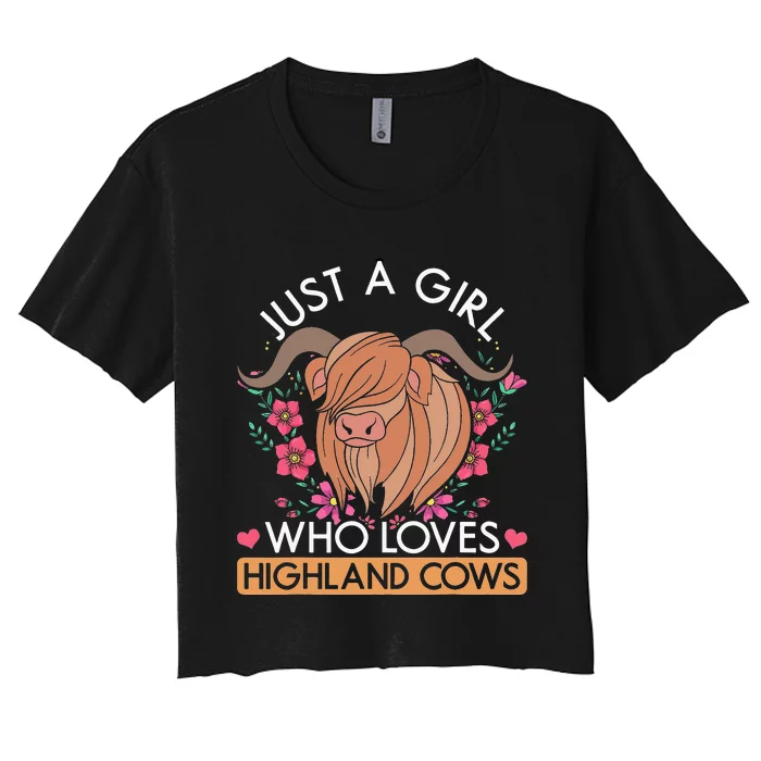 Just A Who Loves Highland Cows Hairy Cow Flowers Women's Crop Top Tee