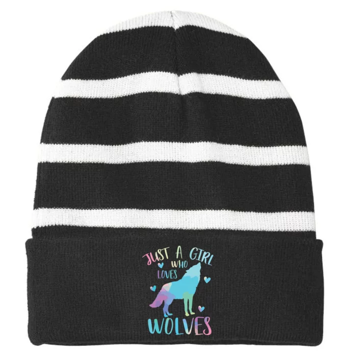 Just A Who Loves Wolves Watercolor Cute Wolf Lover,Short Sleeve Striped Beanie with Solid Band