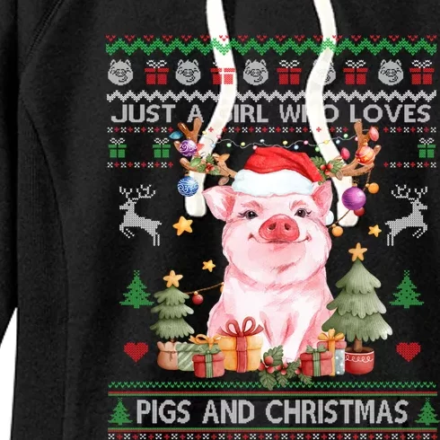 Just A Who Loves Pigs And Christmas Ugly Sweater Cute Gift Women's Fleece Hoodie