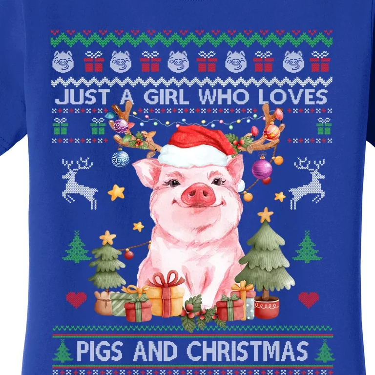 Just A Who Loves Pigs And Christmas Ugly Sweater Cute Gift Women's T-Shirt