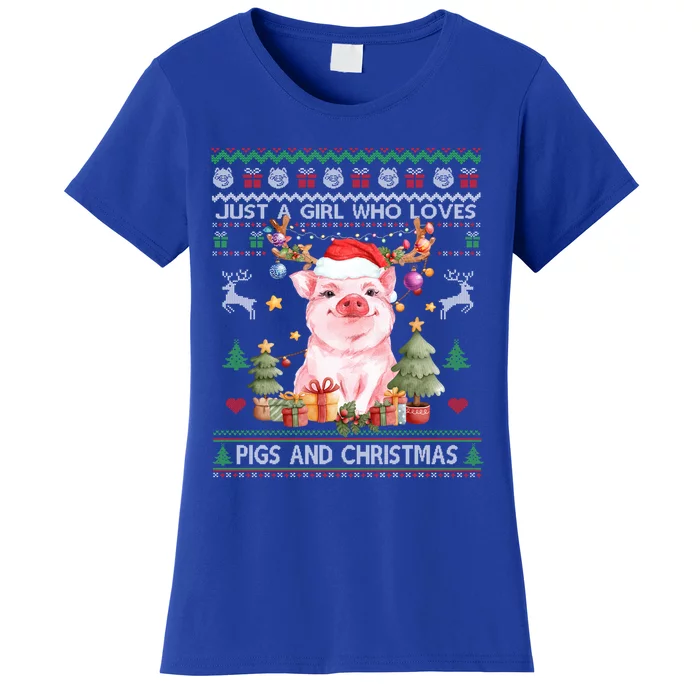 Just A Who Loves Pigs And Christmas Ugly Sweater Cute Gift Women's T-Shirt